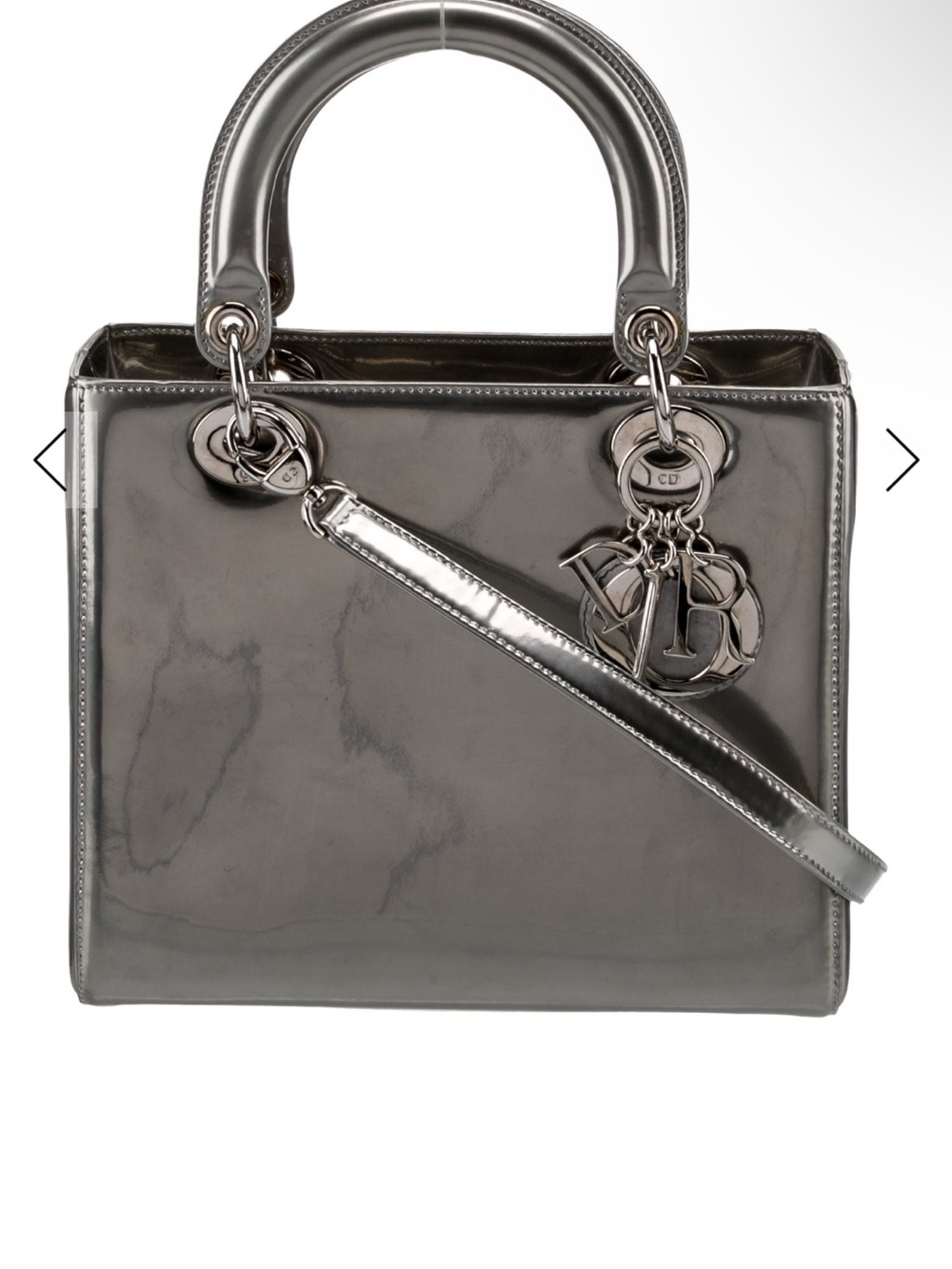 Dior Metallic Gray Patent Lady Tote with Charm